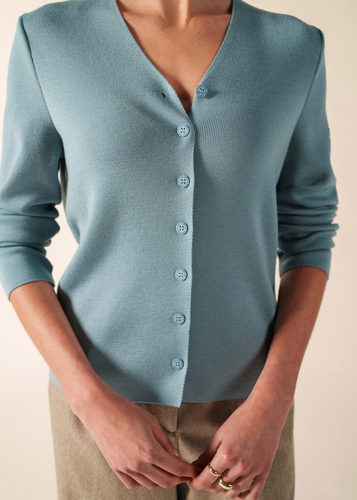 Saint James Brevands V-Neck Cardigan, Light Coastal Blue