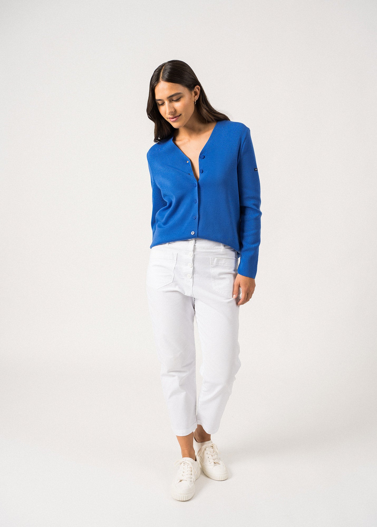 Saint James Brevands V Neck Cardigan For Women 100% Wool Mer Blue