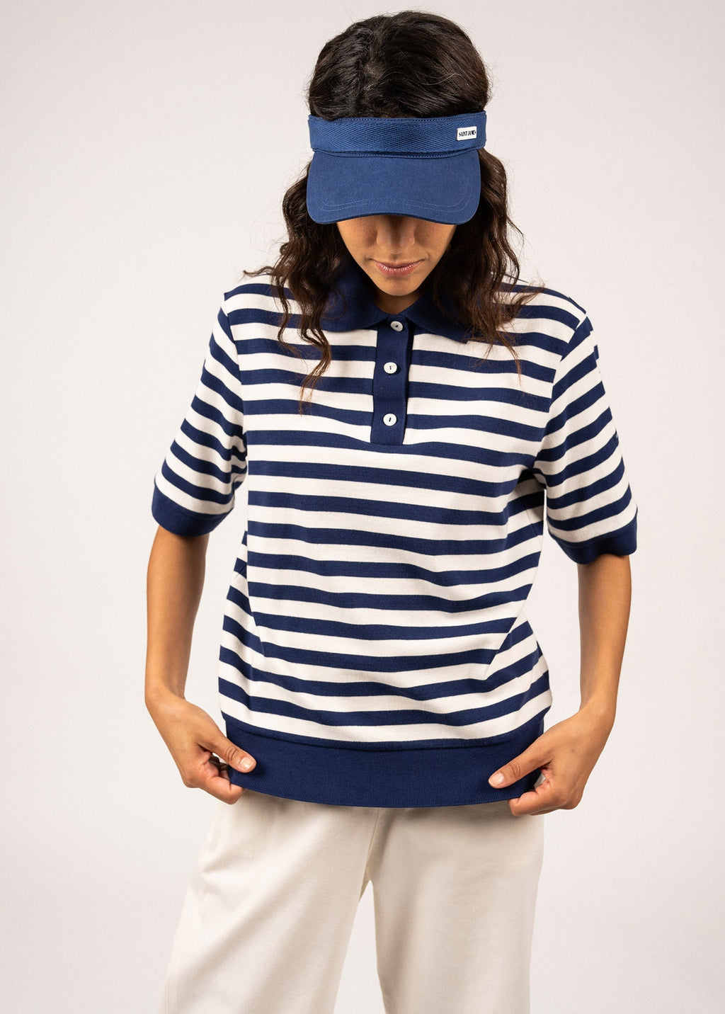 Saint James CAROLA - Striped Cotton Polo Shirt  (INDIGO / IVORY)