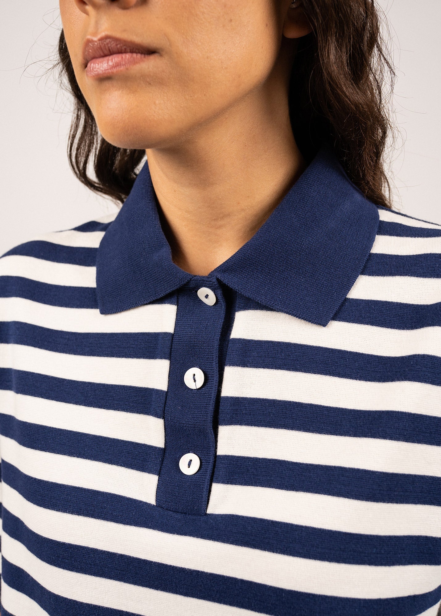 Saint James CAROLA - Striped Cotton Polo Shirt  (INDIGO / IVORY)