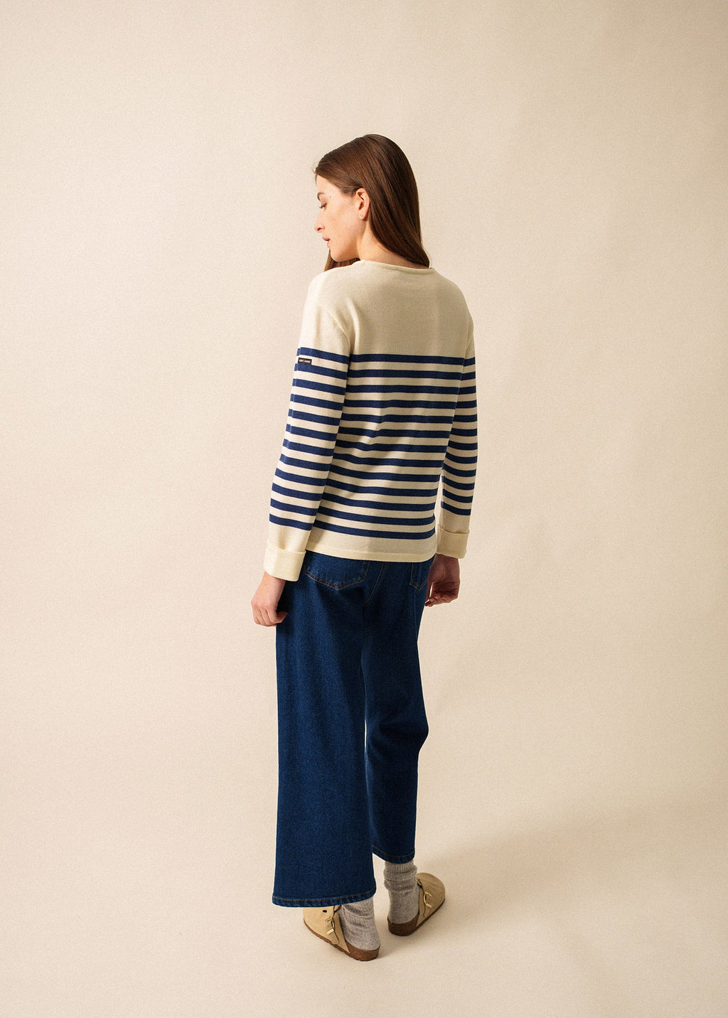 Saint James ECRINS - Striped Sweater in Soft Wool for Women (IVORY / DENIM BLUE)