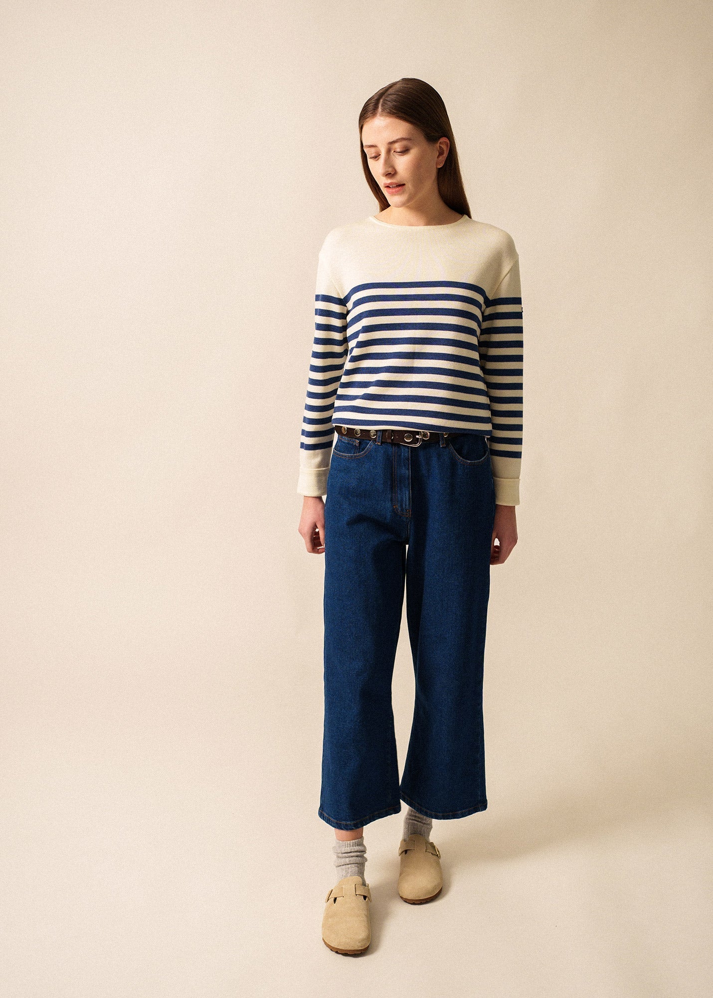 Saint James ECRINS - Striped Sweater in Soft Wool for Women (IVORY / DENIM BLUE)
