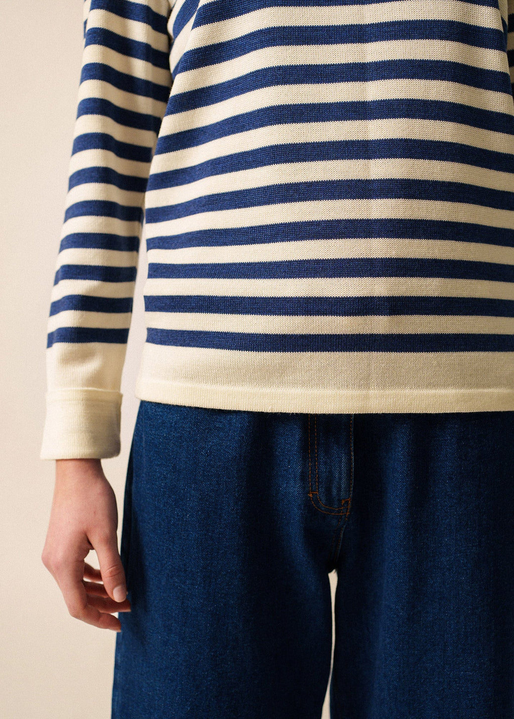 Saint James ECRINS - Striped Sweater in Soft Wool for Women (IVORY / DENIM BLUE)