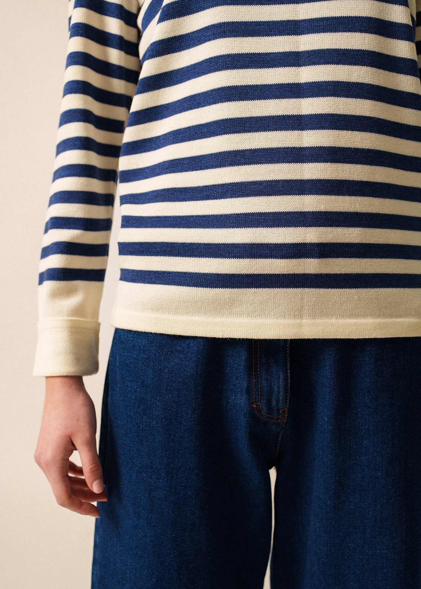 Saint James ECRINS - Striped Sweater in Soft Wool for Women (IVORY / DENIM BLUE)
