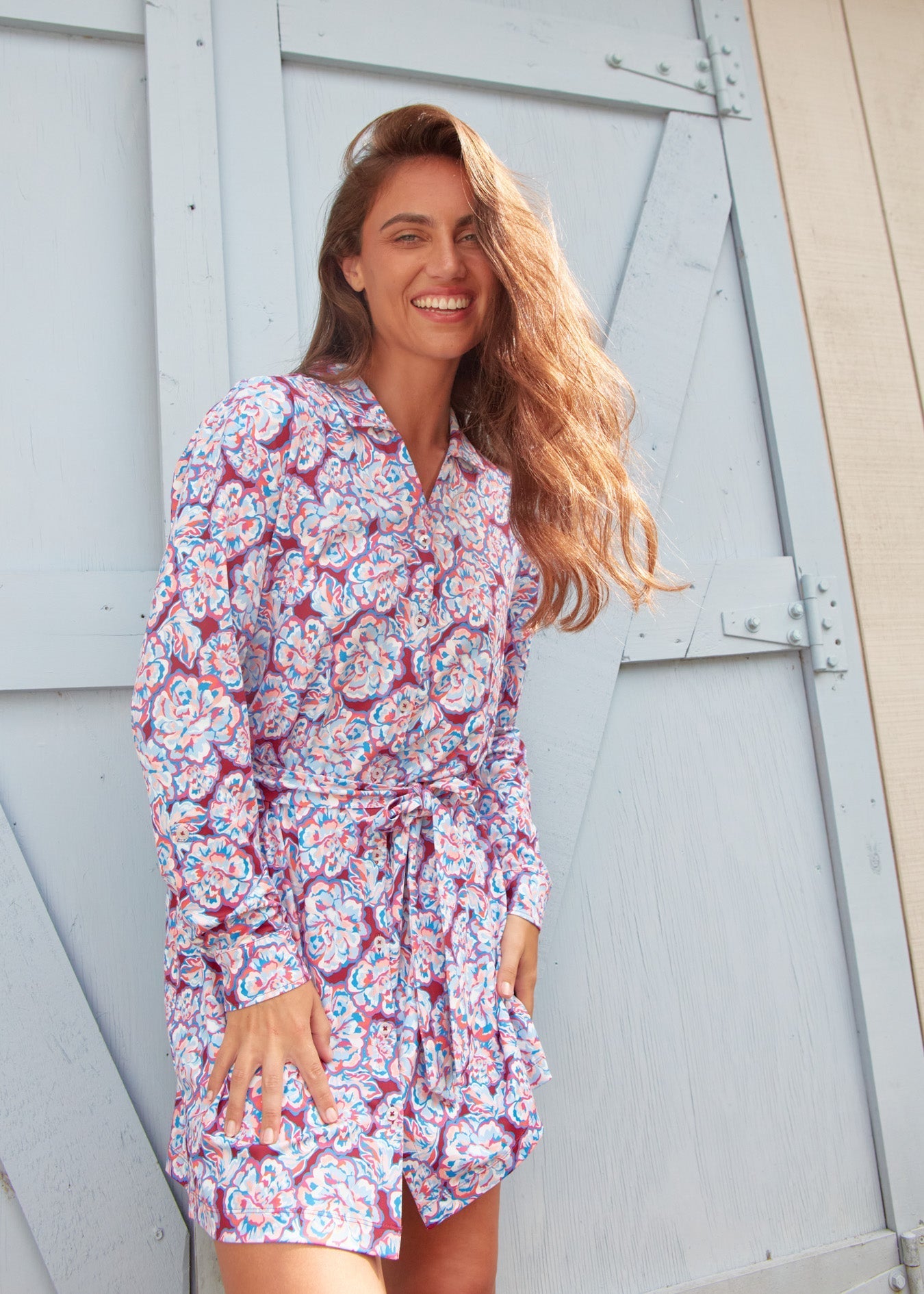 Cabana Life Camden Peony Button Down Shirt Dress