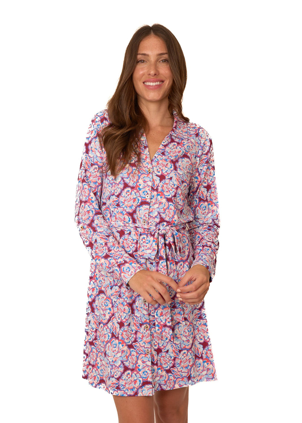 Cabana Life Camden Peony Button Down Shirt Dress