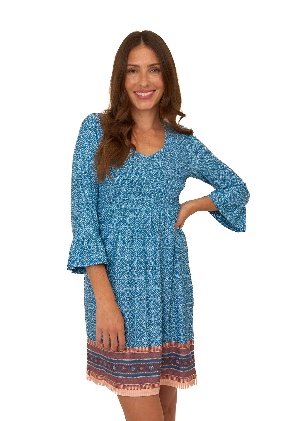 Cabana Life Camden Leaf Smocked Babydoll Dress