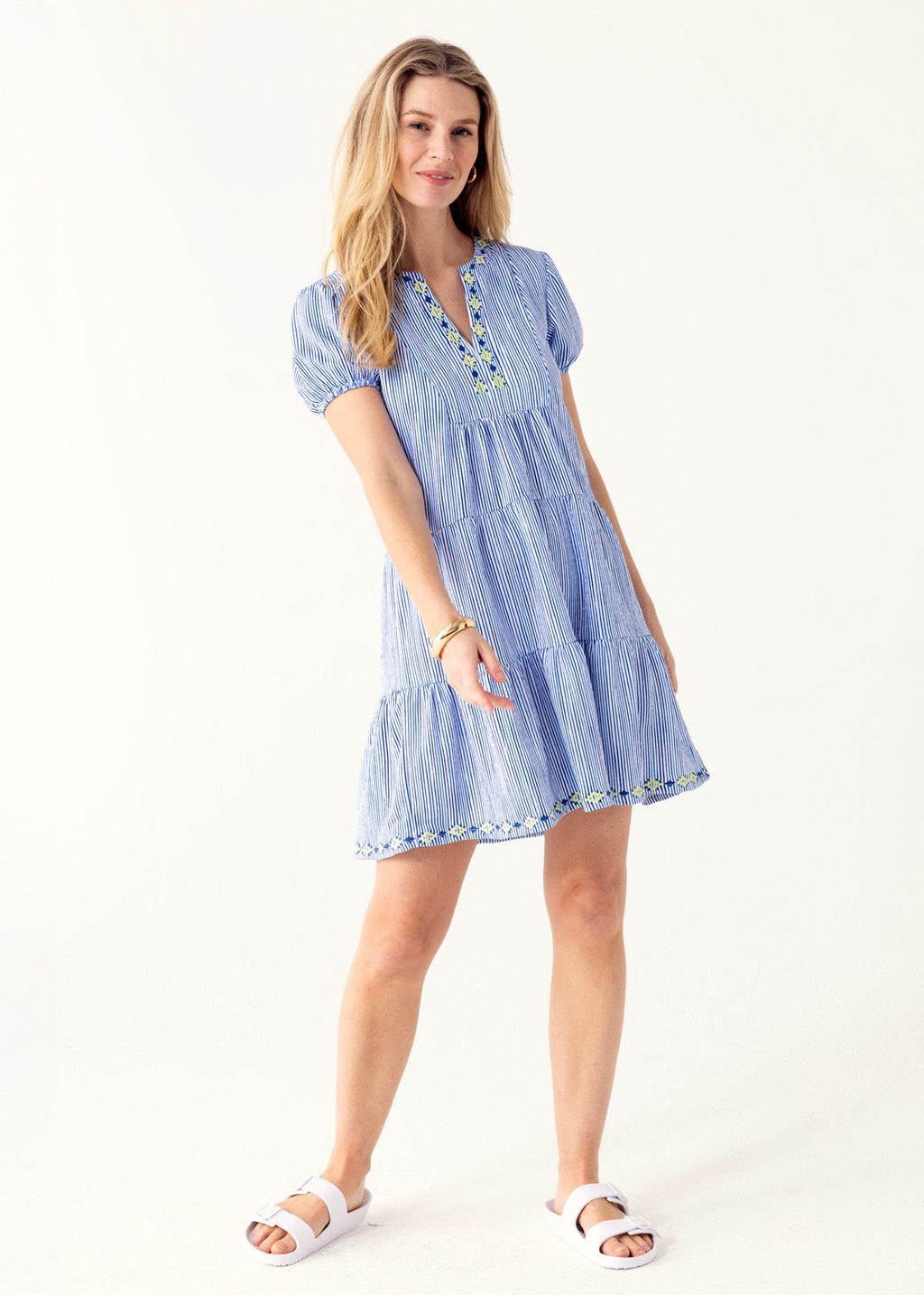 Cabana Life Seaside Embroidered Short Sleeve Tiered Dress