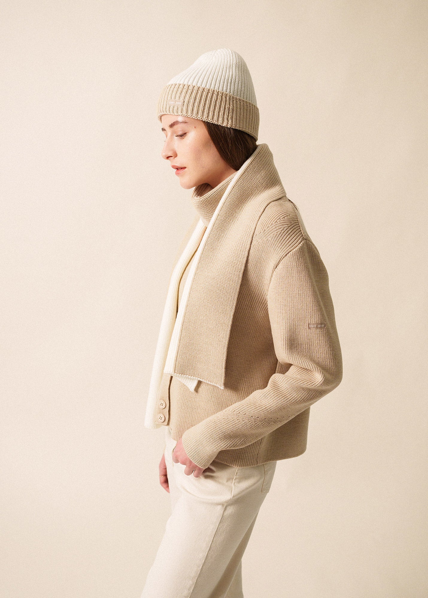 Saint James CANOE - Two-Tone Purl Knit Scarf (WINTER WHITE / BEIGE)