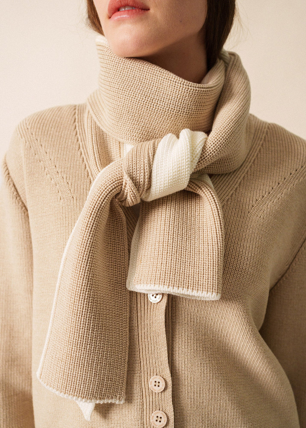 Saint James CANOE - Two-Tone Purl Knit Scarf (WINTER WHITE / BEIGE)