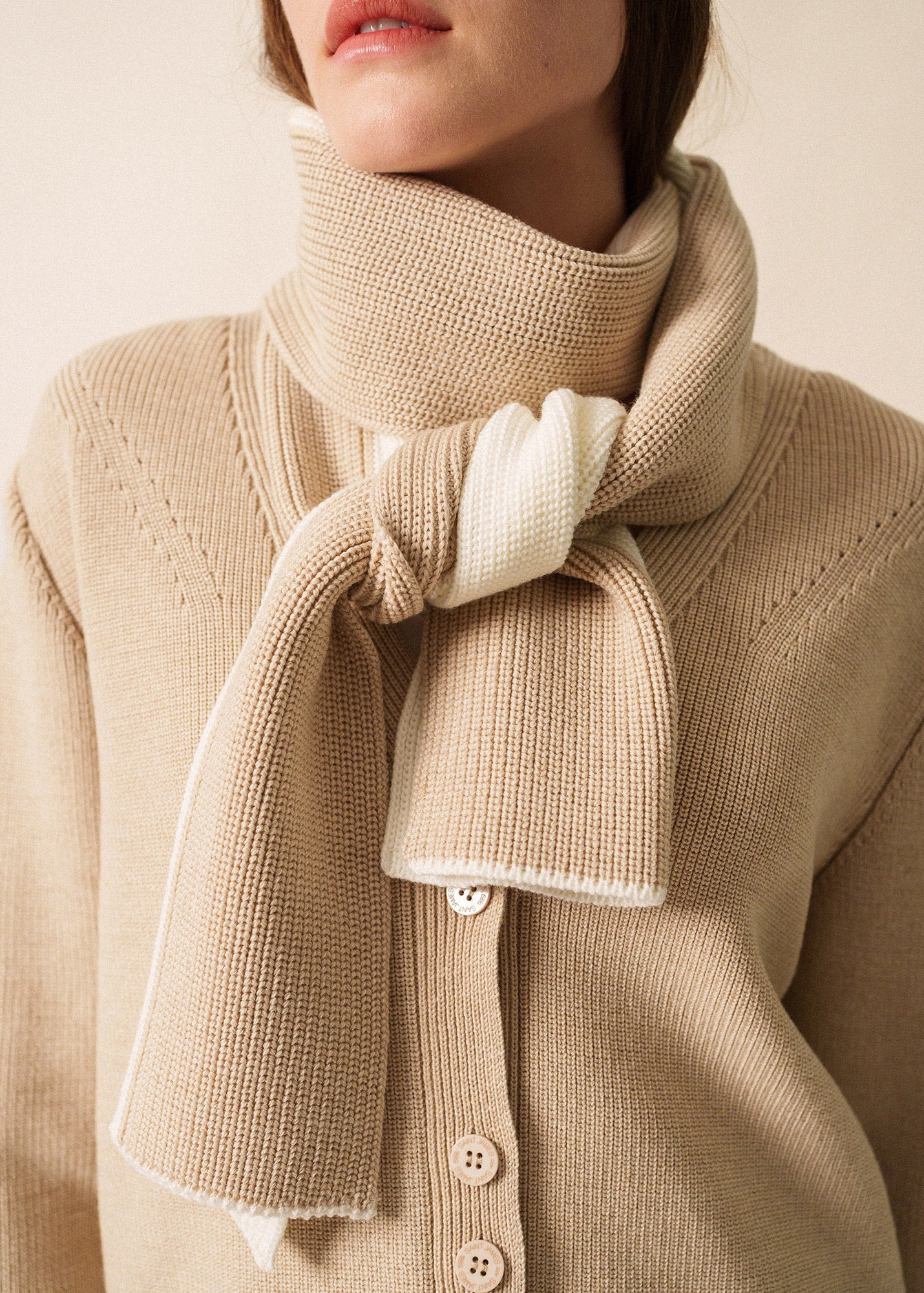 Saint James CANOE - Two-Tone Purl Knit Scarf (WINTER WHITE / BEIGE)