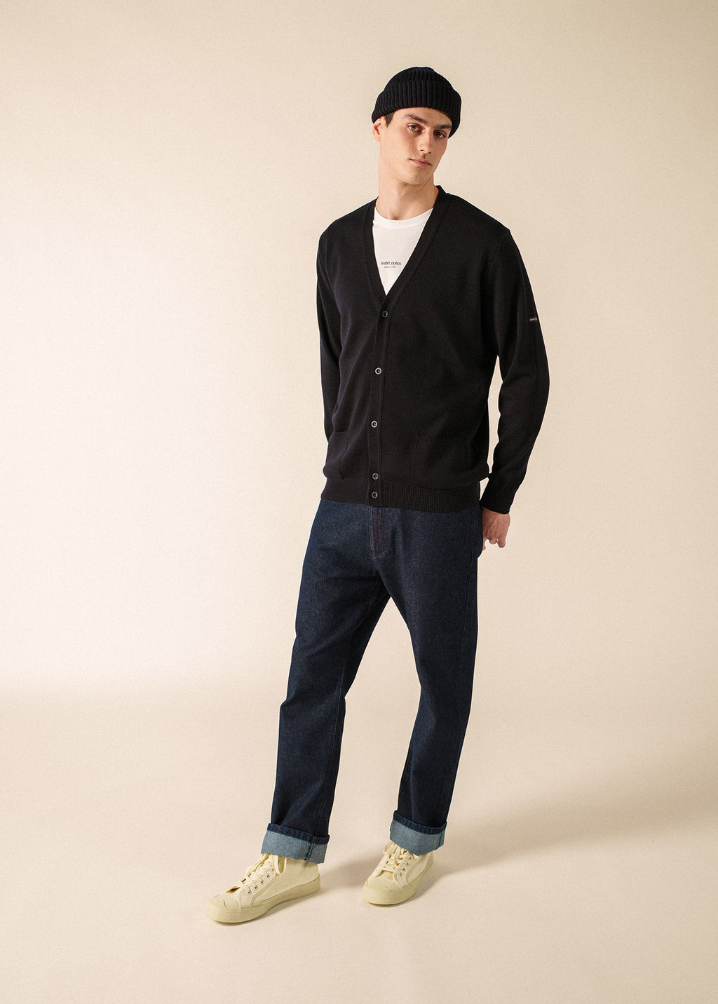 Saint James GUINGAMP II soft merino wool cardigan (NAVY)