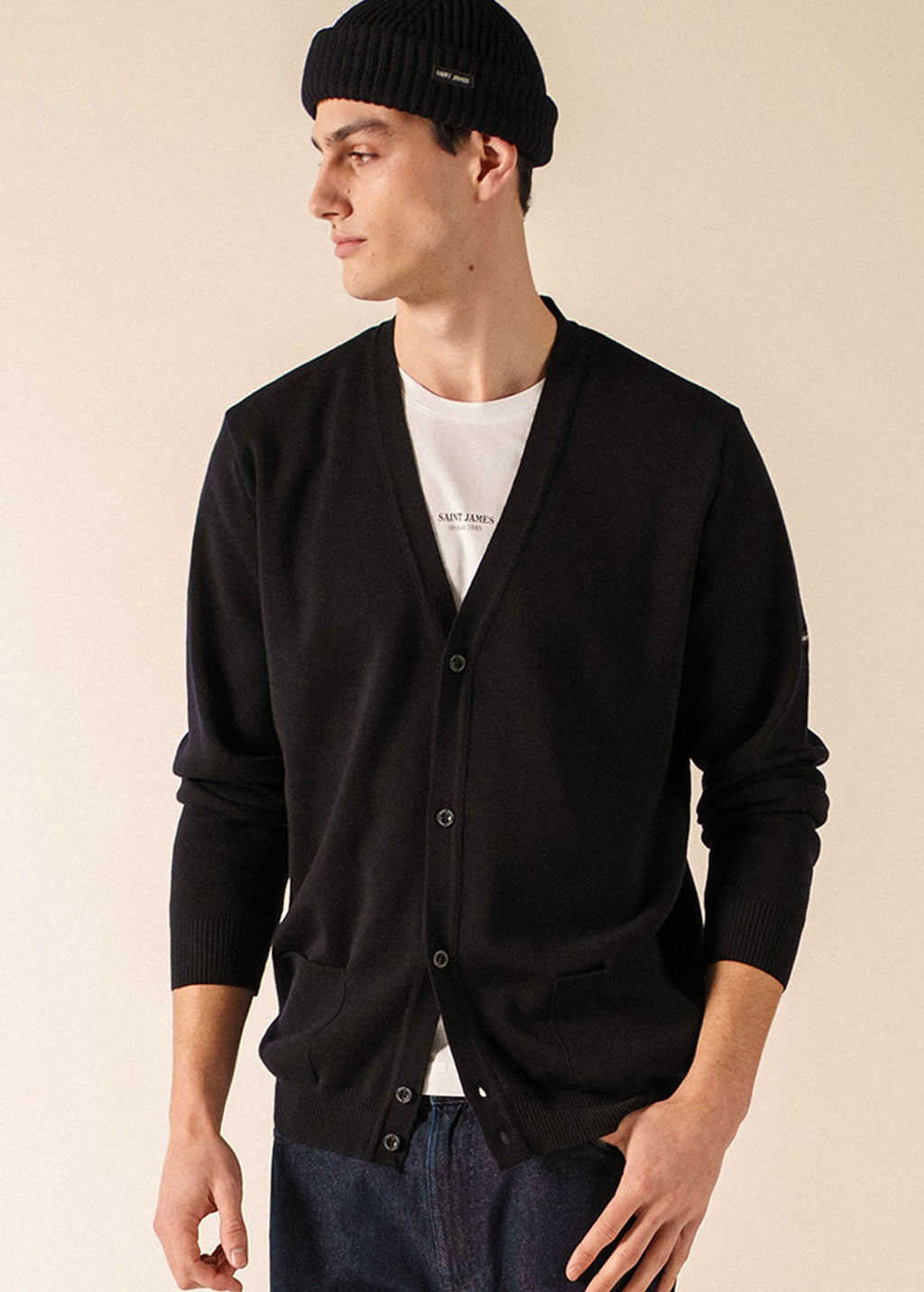 Saint James GUINGAMP II soft merino wool cardigan (NAVY)