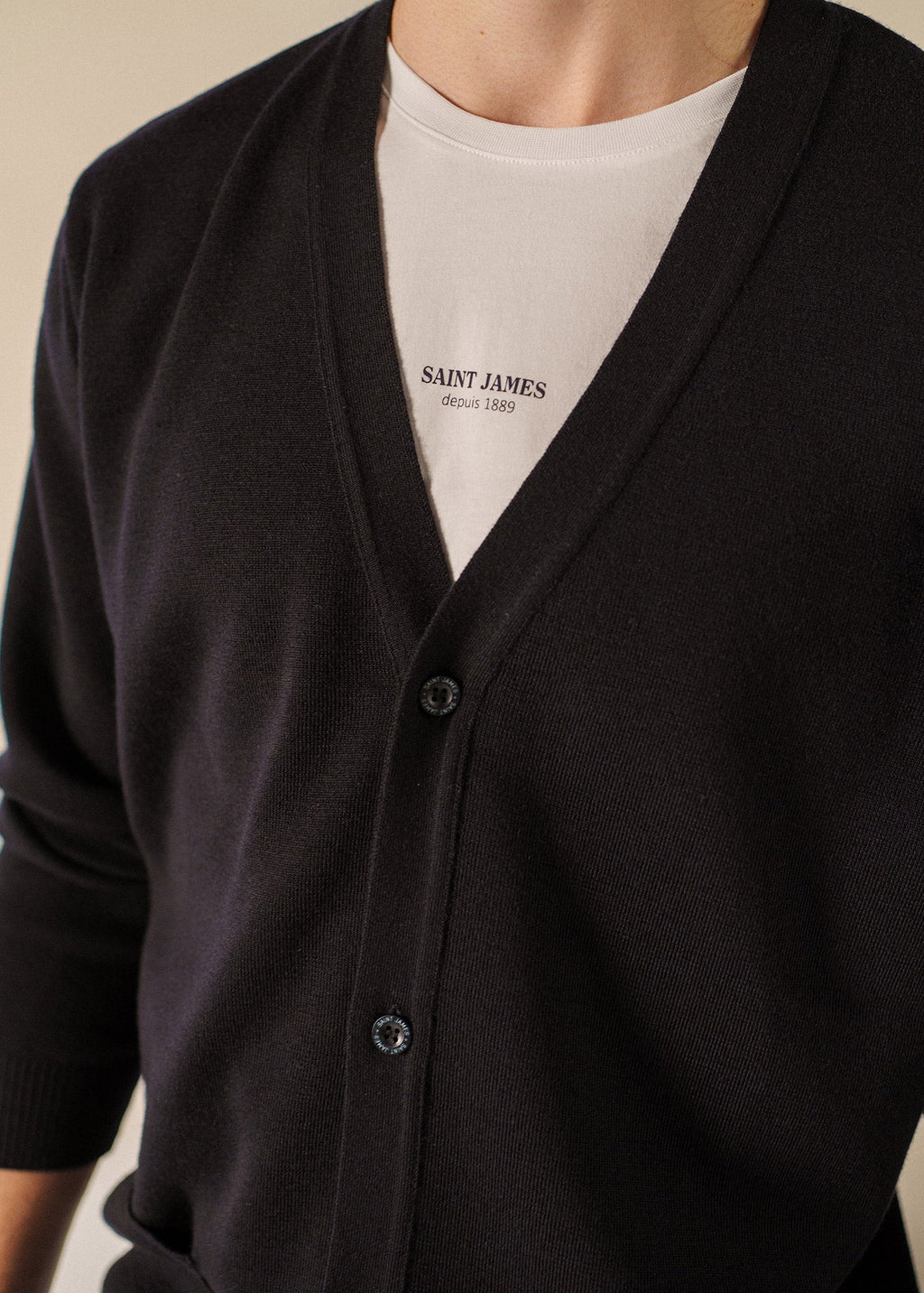 Saint James GUINGAMP II soft merino wool cardigan (NAVY)