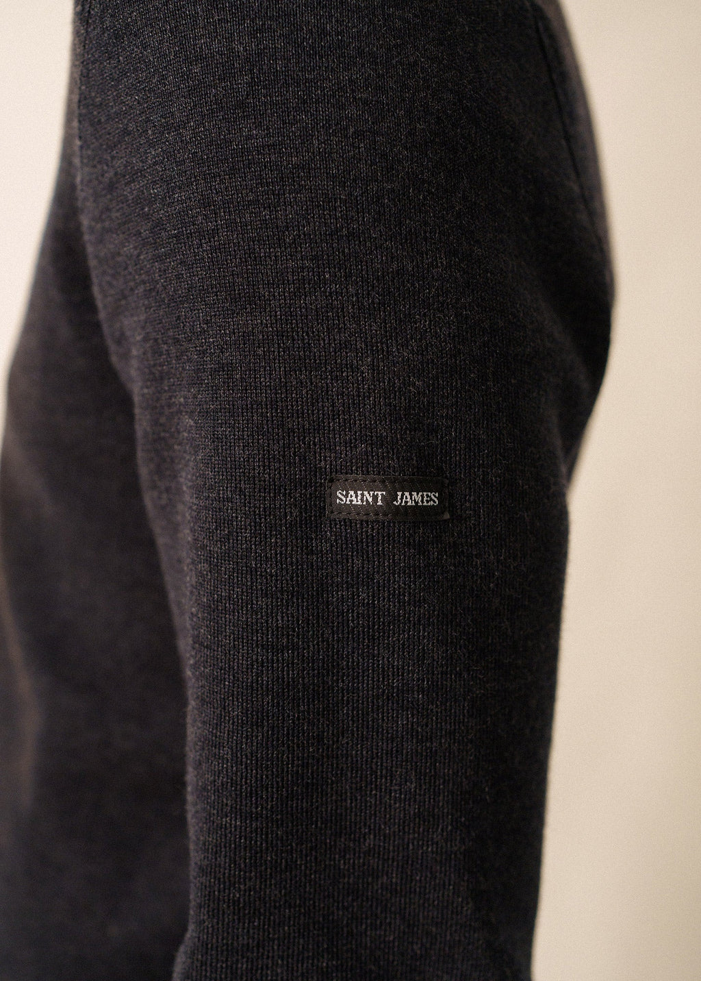 Saint James CROSSLEY II - Merino Wool Quarter-Zip Sweater with Contrast Collar (CHARCOAL / NEON GREEN)