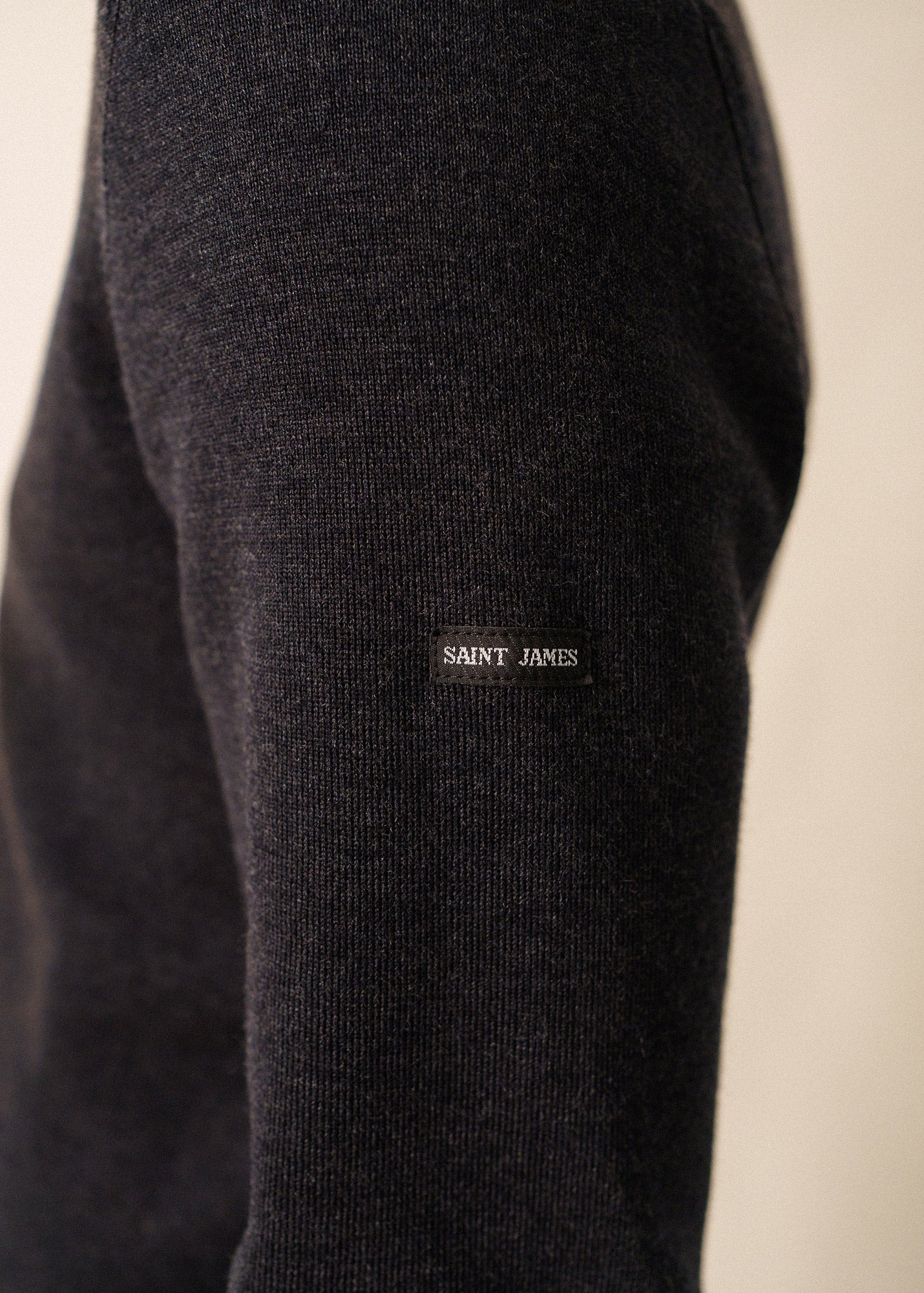 Saint James CROSSLEY II - Merino Wool Quarter-Zip Sweater with Contrast Collar (CHARCOAL / NEON GREEN)