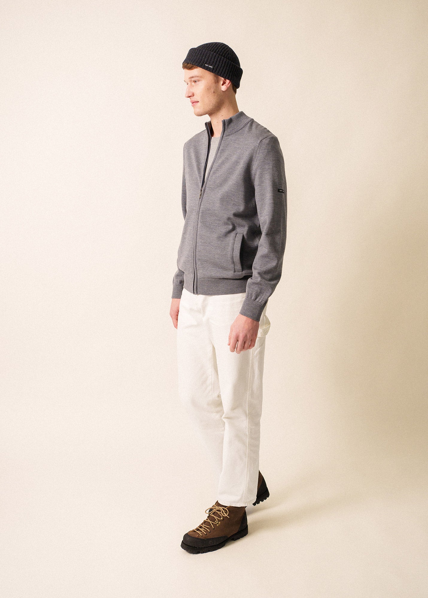 Saint James COLORADO II - Wool Zip Jacket For Men (GRAY / BRIGHT PINK)