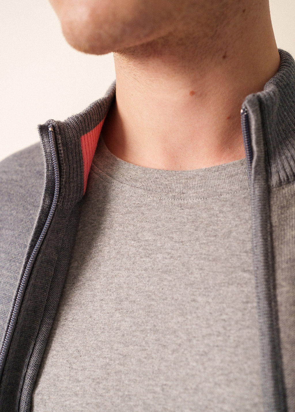 Saint James COLORADO II - Wool Zip Jacket For Men (GRAY / BRIGHT PINK)