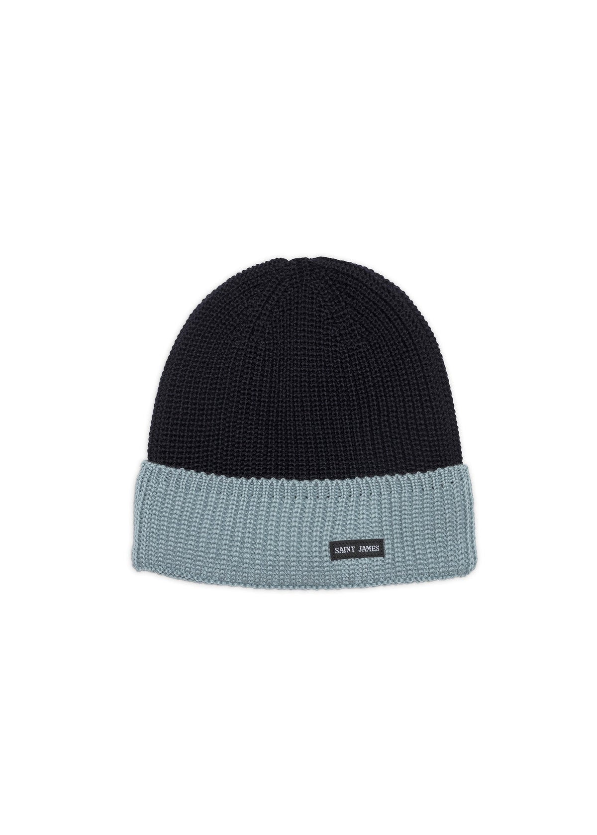 Saint James Canot Two-Tone Soft Wool Beanie in Purl Knit, Navy / Light Coastal Blue