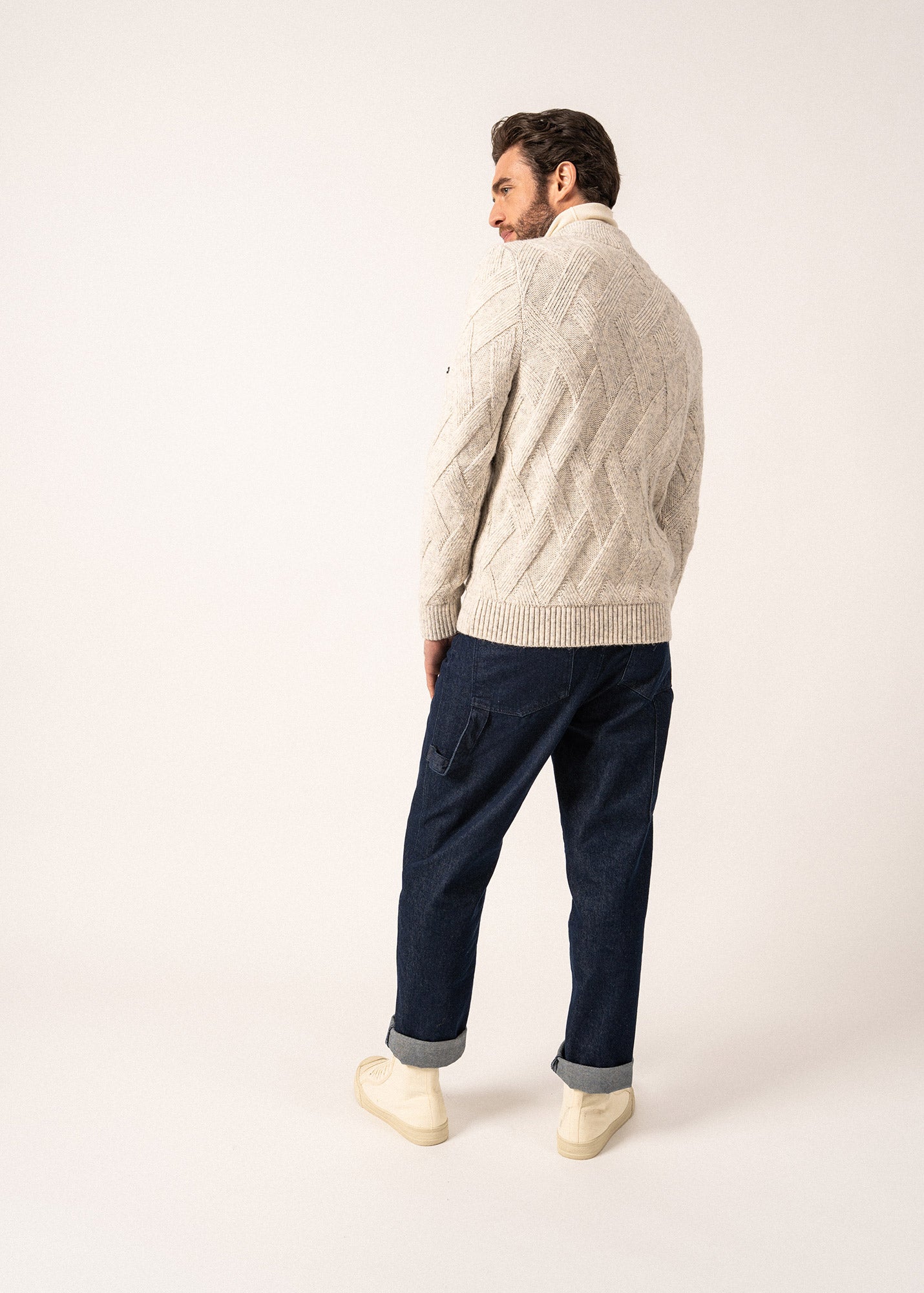 Saint James NEUCHATEL - 1/4 Buttoned, High-Collar Sweater with Structured Knit (LIGHT GRAY MELANGE)