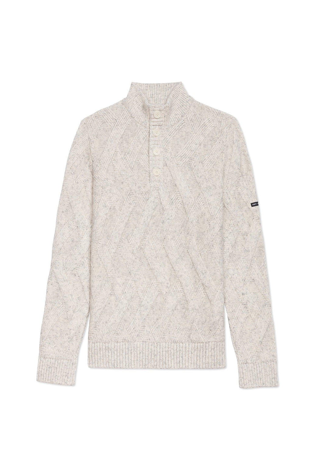 Saint James NEUCHATEL - 1/4 Buttoned, High-Collar Sweater with Structured Knit (LIGHT GRAY MELANGE)