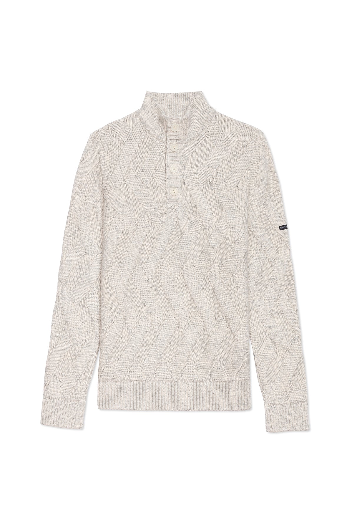 Saint James NEUCHATEL - 1/4 Buttoned, High-Collar Sweater with Structured Knit (LIGHT GRAY MELANGE)
