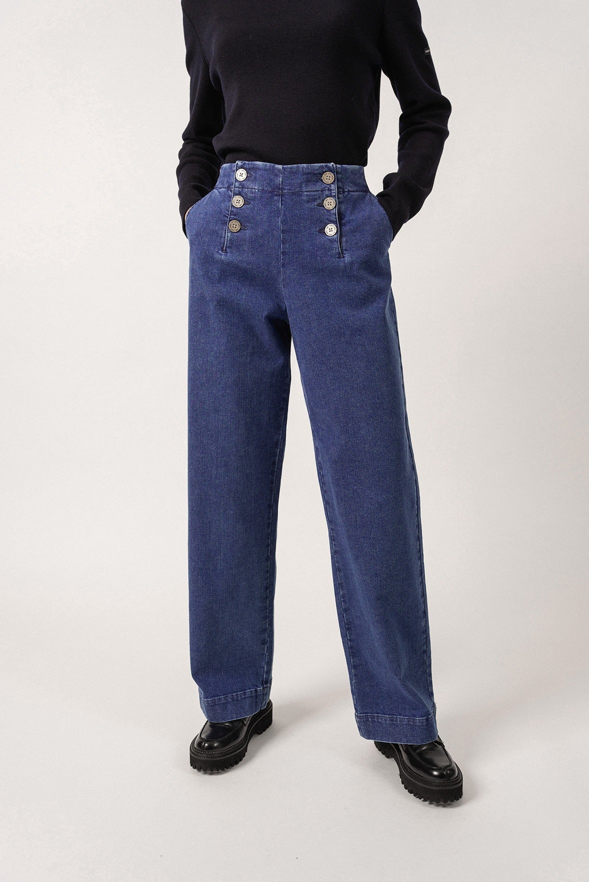 Saint James TORIE - Wide-Leg High Waist Jeans (DARK DENIM)