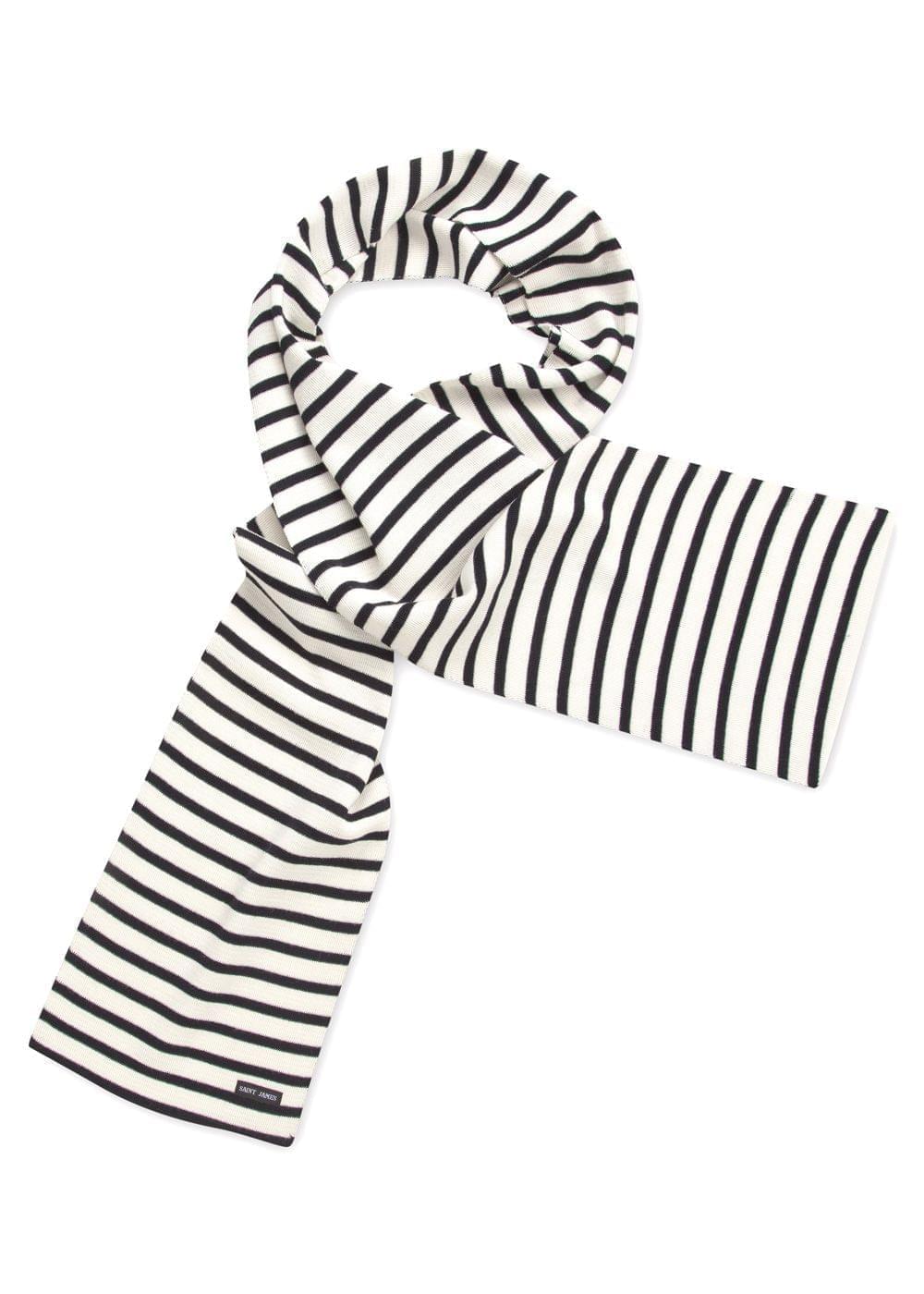 Saint James DUGUAY - Striped Scarf in Comfortable Wool Blend (IVORY / NAVY)
