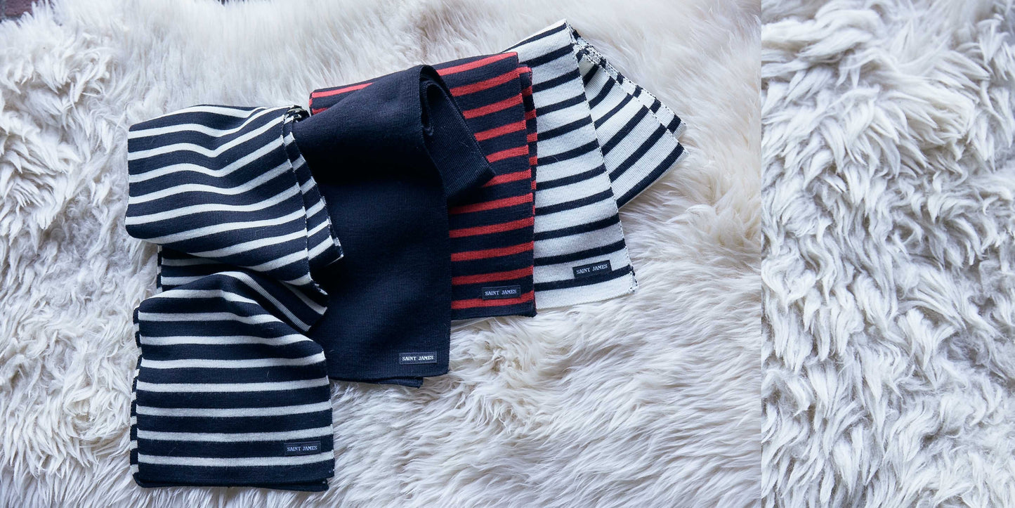 Saint James Duguay Striped Scarf In Comfortable Wool Blend Navy Ivory