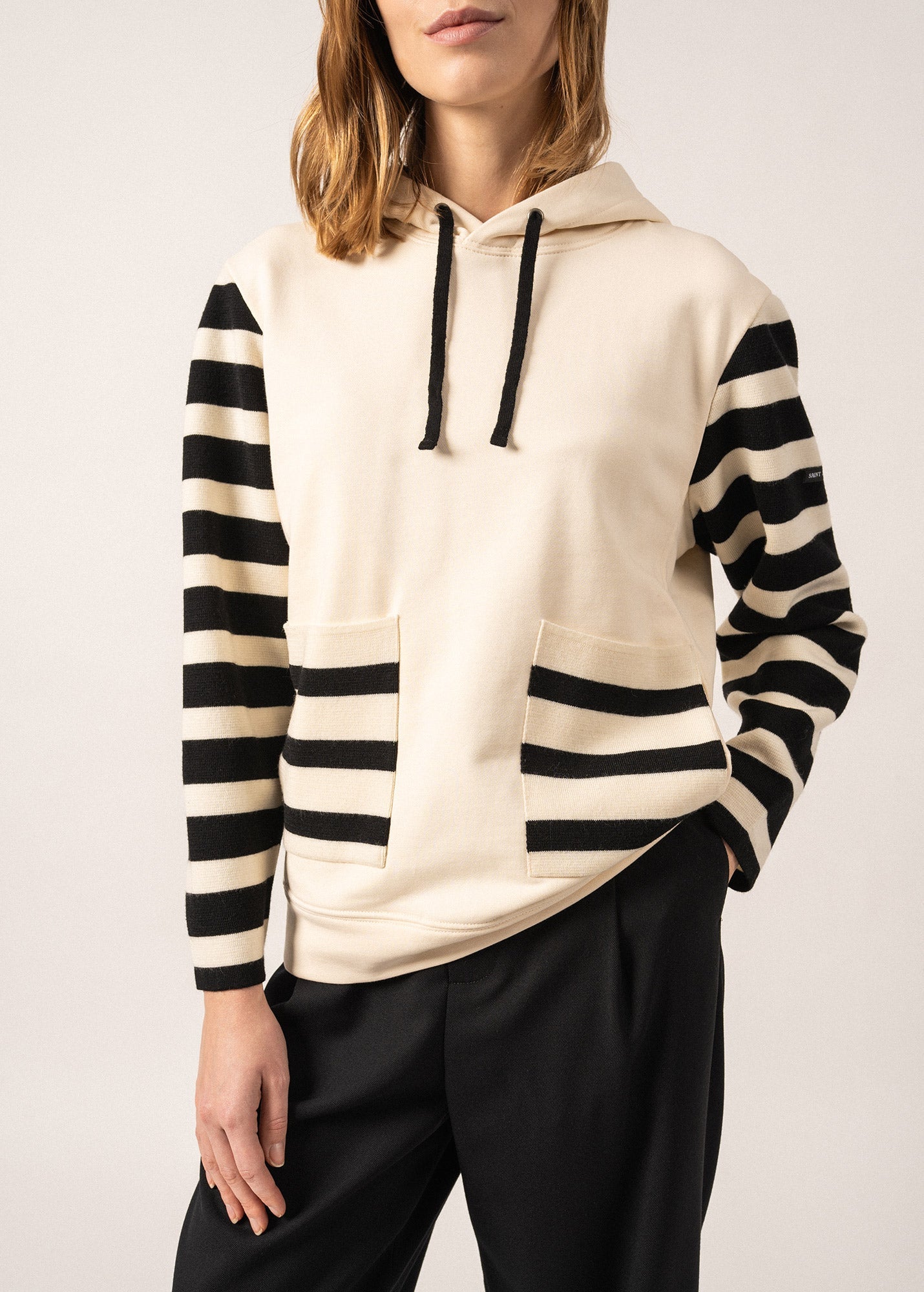 Saint James Blizzard Hoodie In Wool And Cotton For Women By Isabelle Ballu Ivory Black
