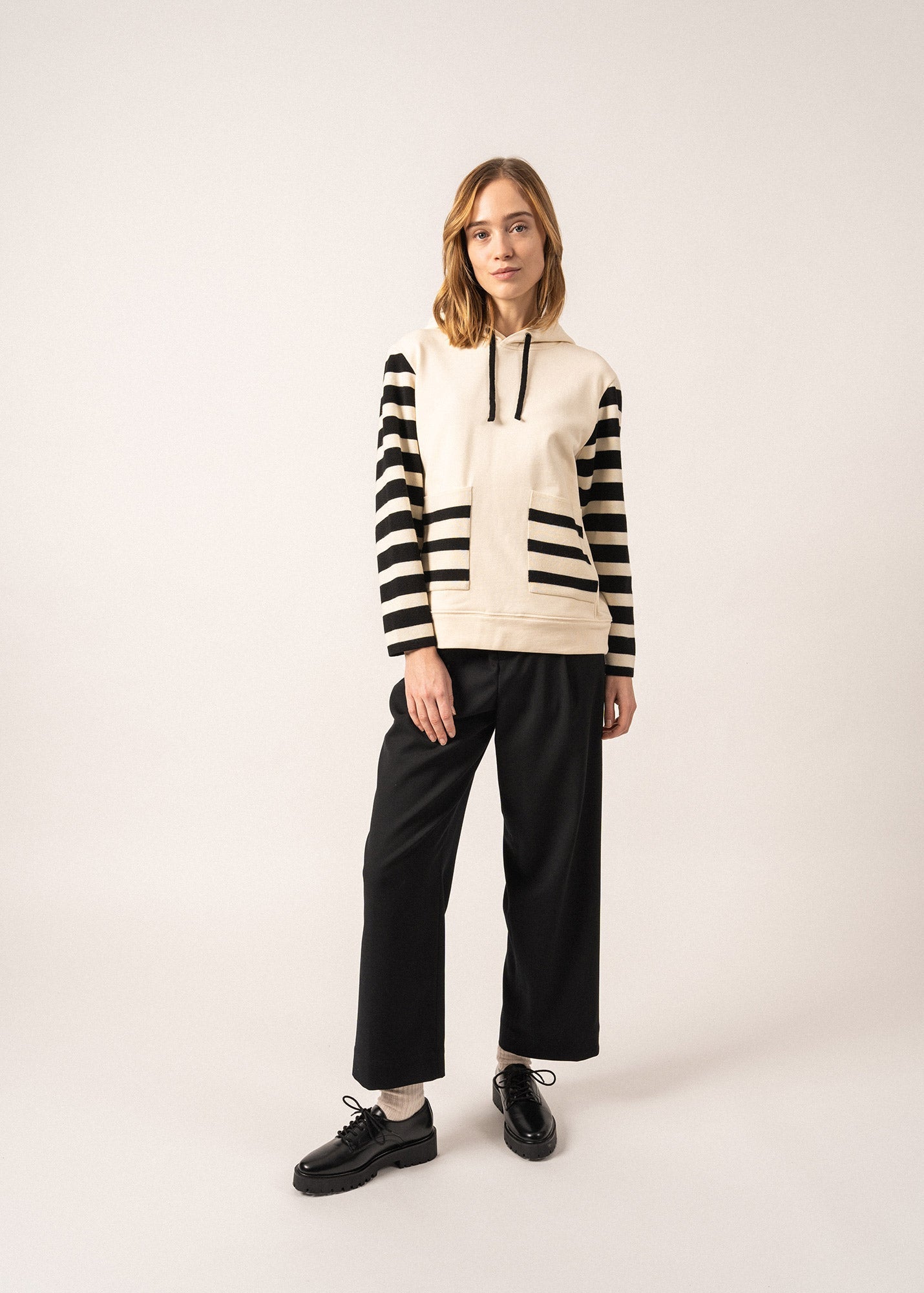 Saint James Blizzard Hoodie In Wool And Cotton For Women By Isabelle Ballu Ivory Black