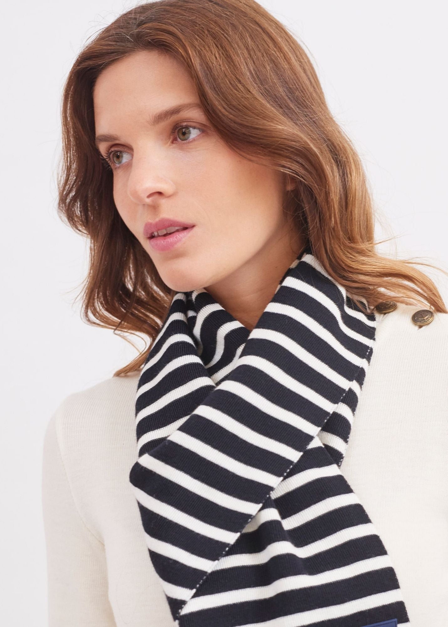 Saint James Duguay Striped Scarf In Comfortable Wool Blend Navy Ivory