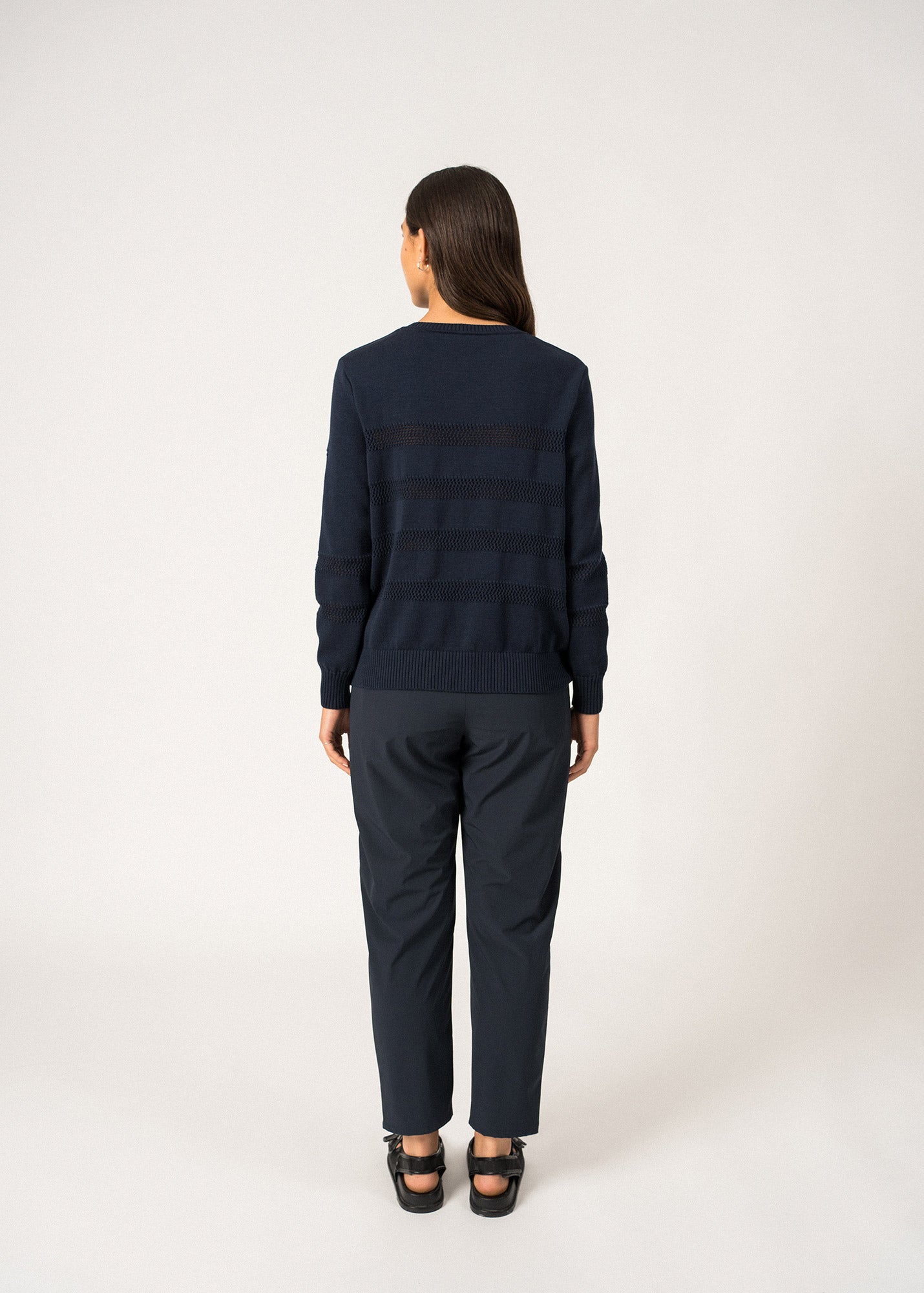 Saint James Monaco Openknit Crewneck Sweater For Women 100% Cotton Comfort Fit Navy