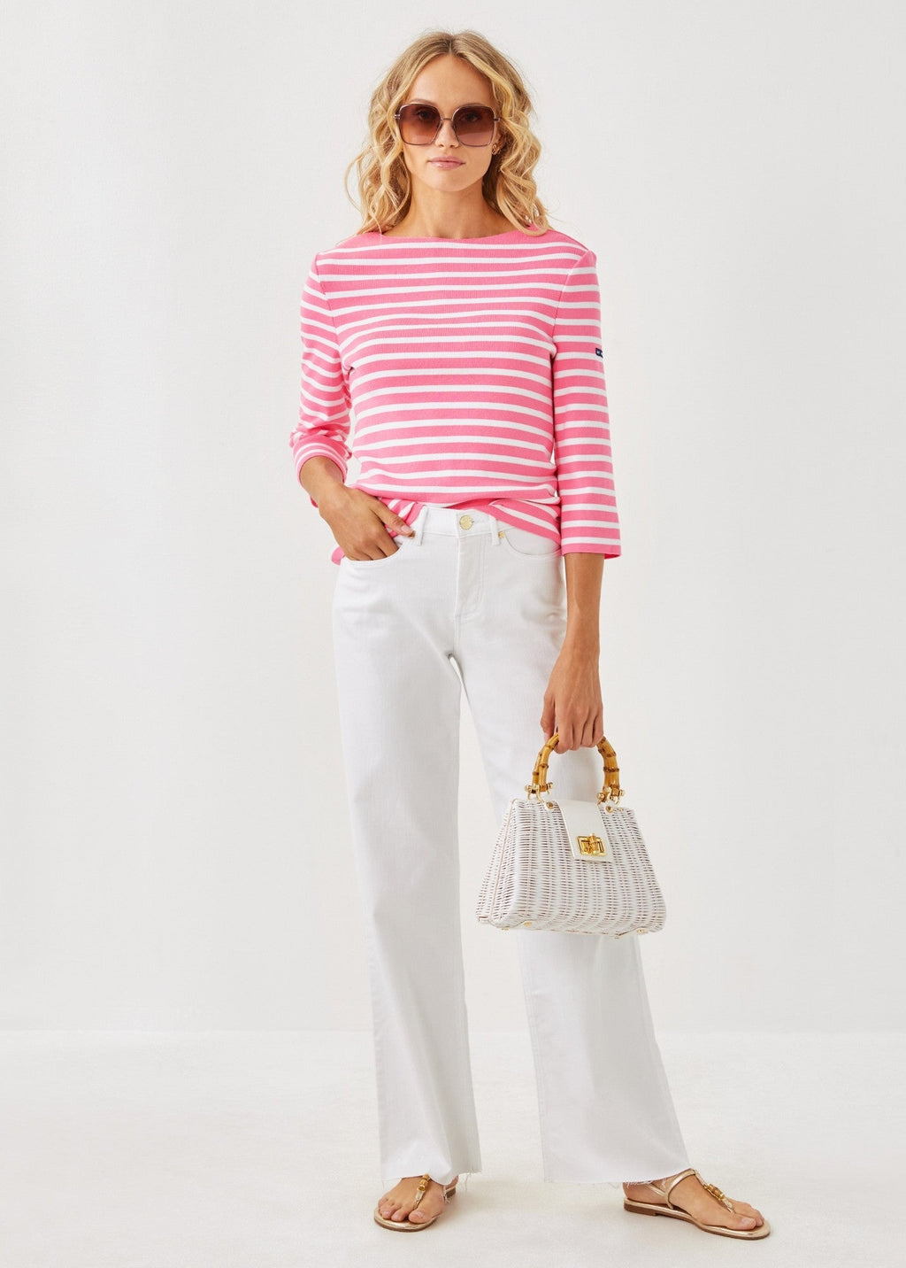 Saint James Lilly Pulitzer x VOISSEY - Cotton Sweater with Lilly Logo Embroidery (NEON PINK / WHITE)