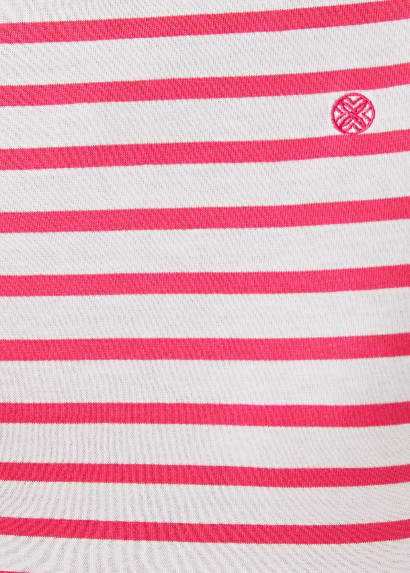 Saint James Lilly Pulitzer x MINQUIDAME - Long-Sleeve Breton Striped Shirt with Lilly Logo Embroidery | Soft Cotton | Women Fit (WHITE / NEON PINK)