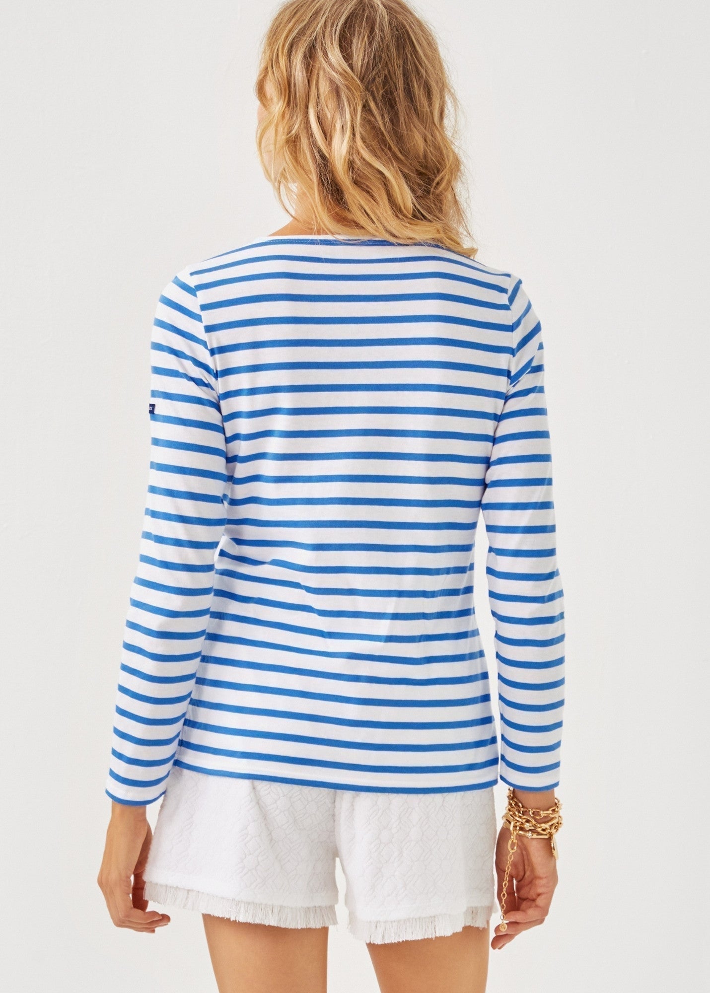 Saint James Lilly Pulitzer X Minquidame Breton Striped Shirt With Lilly Logo Embroidery Soft Cotton Women Fit White Mer Blue