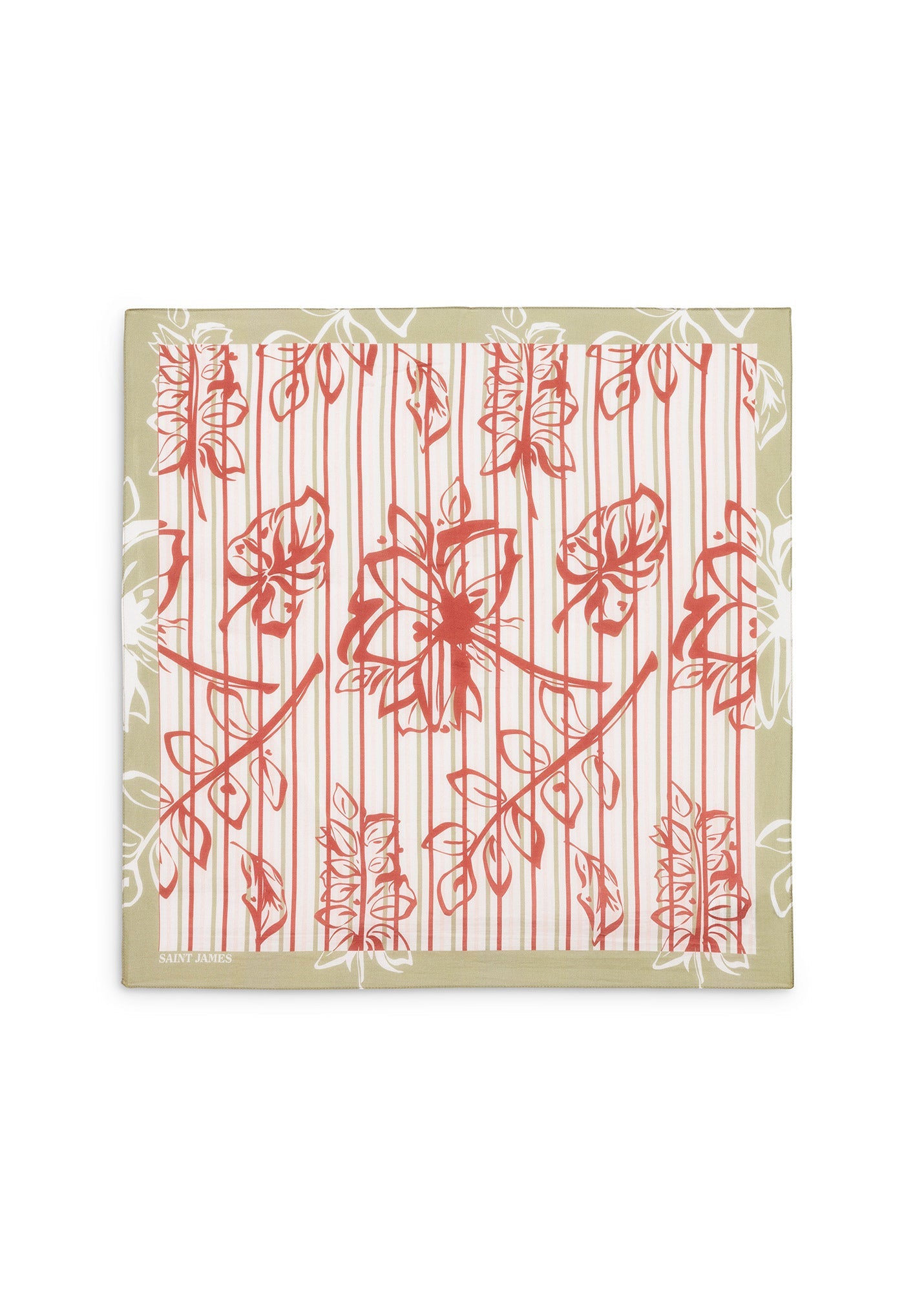 Saint James Carre Floral Square Scarf With Floral Motif Terracotta Soft Almond