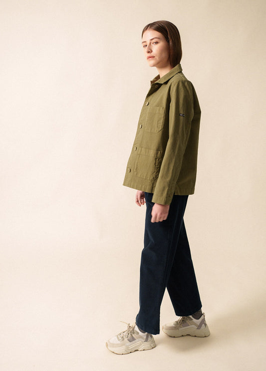 ALIZE - French Chore Jacket for Women | Workwear Cotton Canvas (OLIVE GREEN)