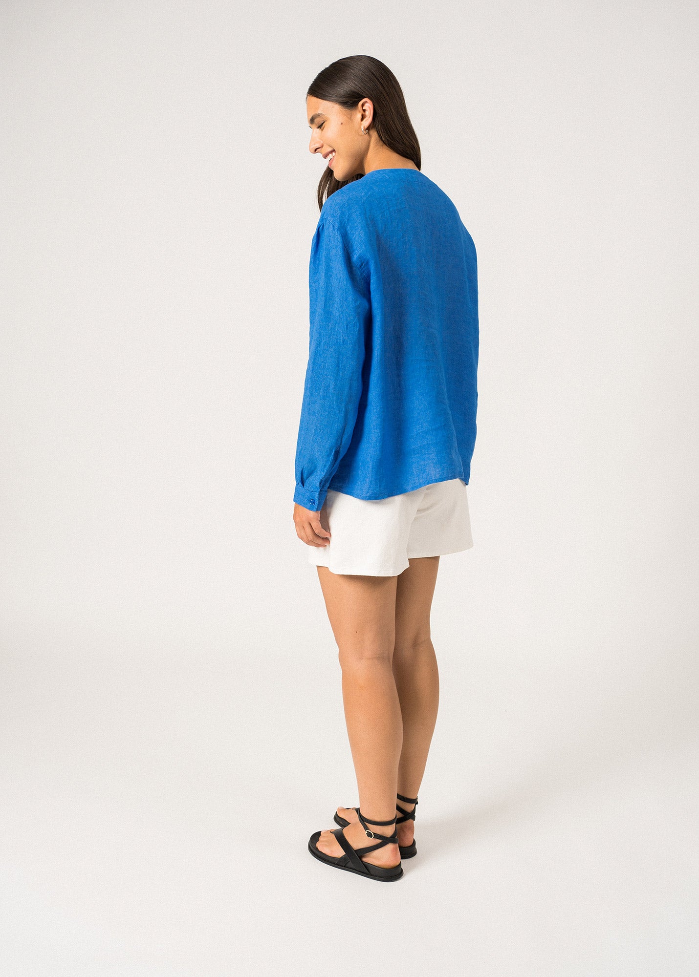 Saint James Laurence Long Sleeved V Neck Button Down Blouse Mer Blue