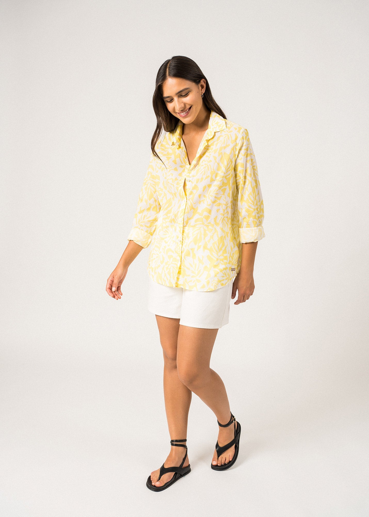 Saint James Jeanne Shirt With Floral Motifs For Women Light Cotton White Yellow