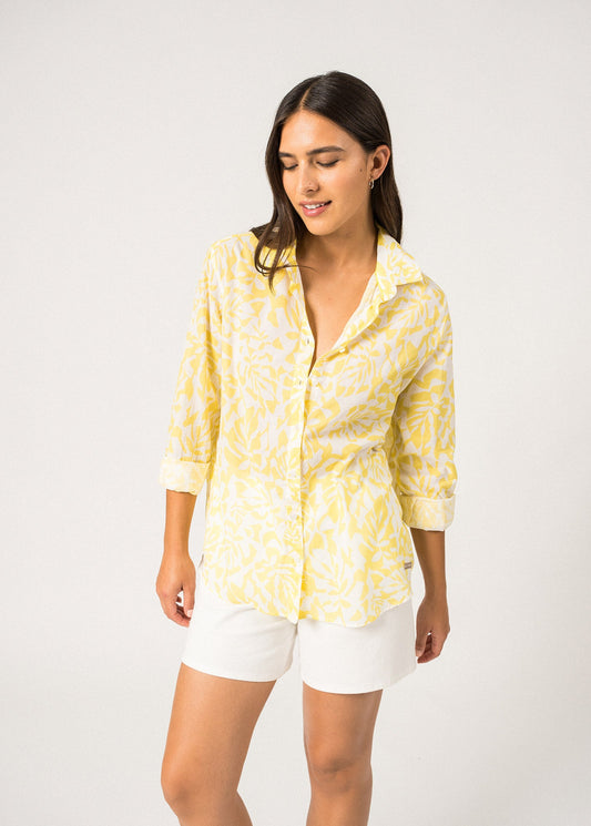 Saint James Jeanne Shirt With Floral Motifs For Women Light Cotton White Yellow