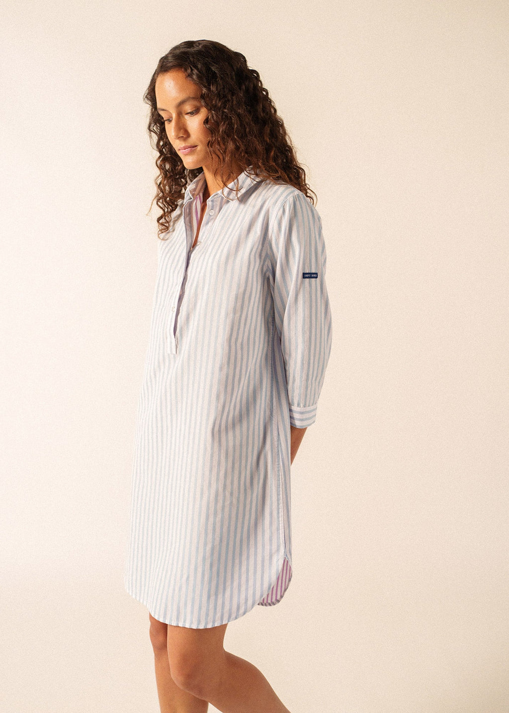Saint James BENEDICTE II Pinstriped Shirt Dress (SKYLIGHT BLUE / WHITE / TEA ROSE PINK)