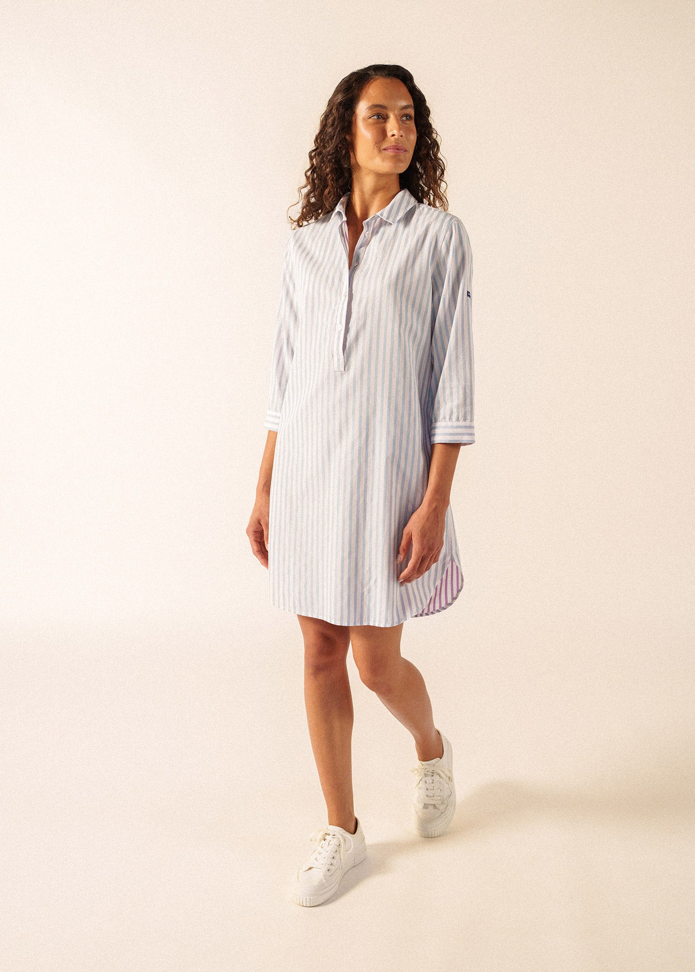 Saint James BENEDICTE II Pinstriped Shirt Dress (SKYLIGHT BLUE / WHITE / TEA ROSE PINK)