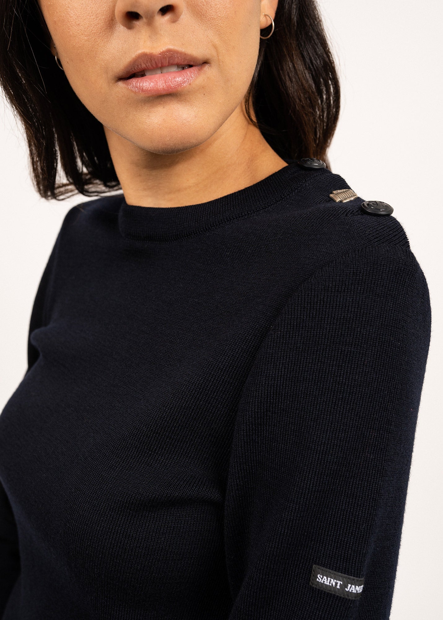 Saint James BREGANCON - Breton Sweater with Jacquard Elbow Patch for Women (NAVY)