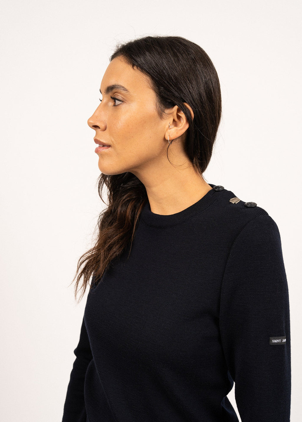 Saint James BREGANCON - Breton Sweater with Jacquard Elbow Patch for Women (NAVY)