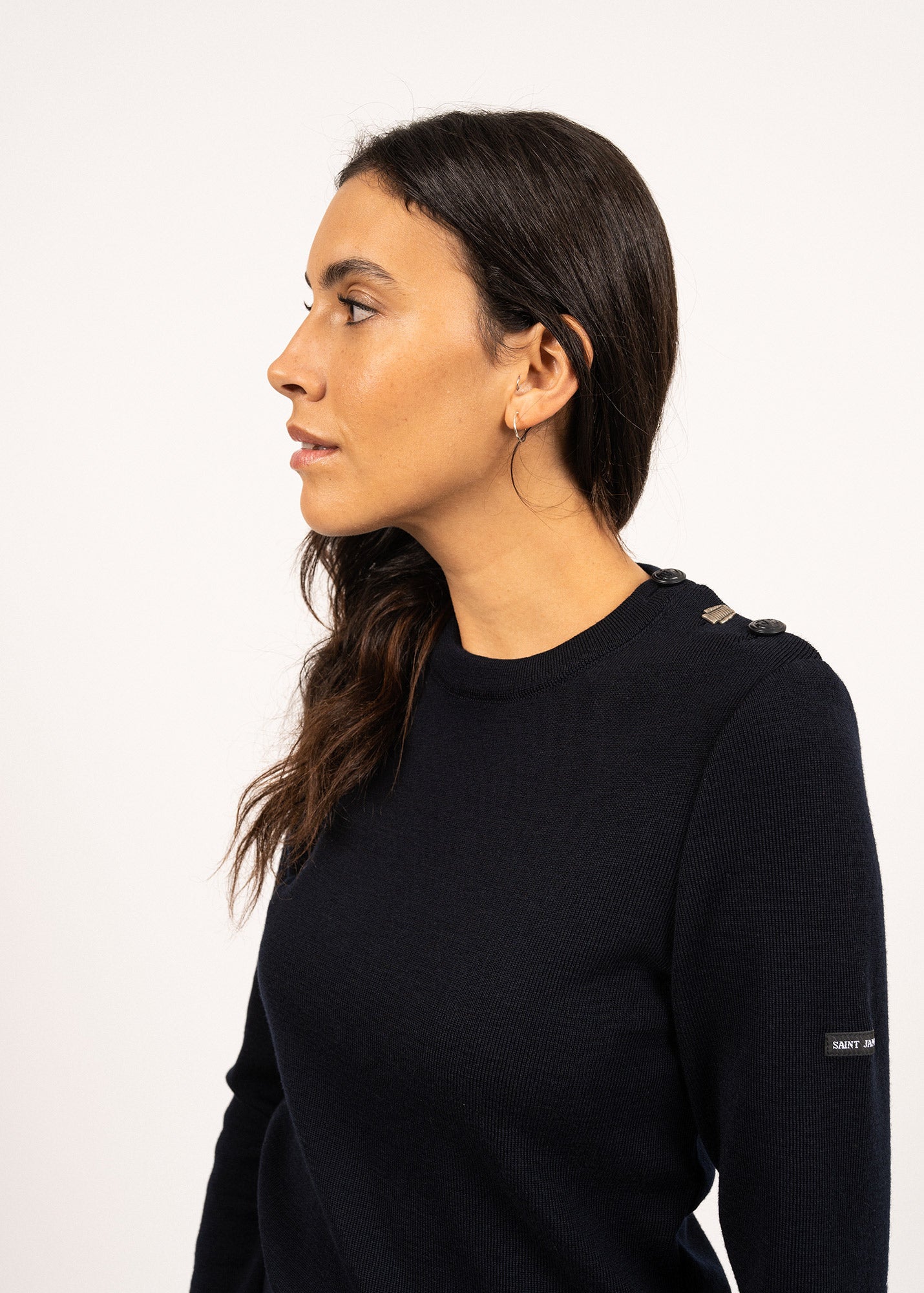 Saint James BREGANCON - Breton Sweater with Jacquard Elbow Patch for Women (NAVY)