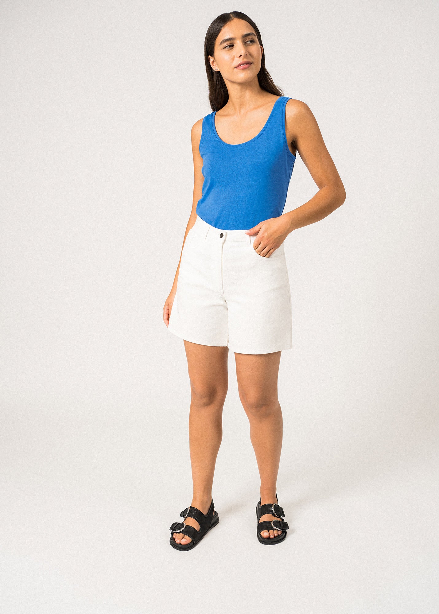 Saint James Pearl Twill Cotton Shorts With High Waist Straight Cut Straight Cut White