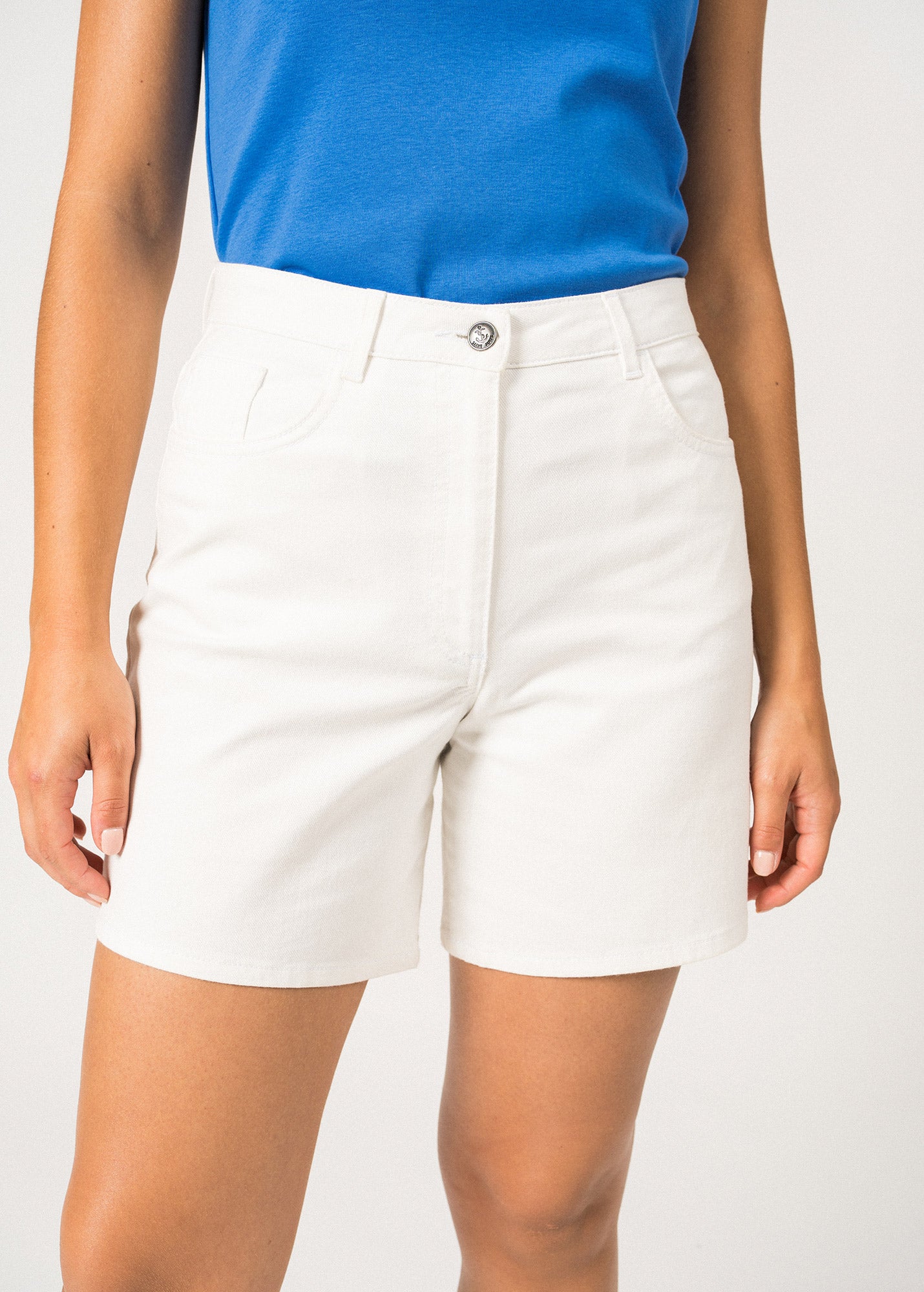 Saint James Pearl Twill Cotton Shorts With High Waist Straight Cut Straight Cut White