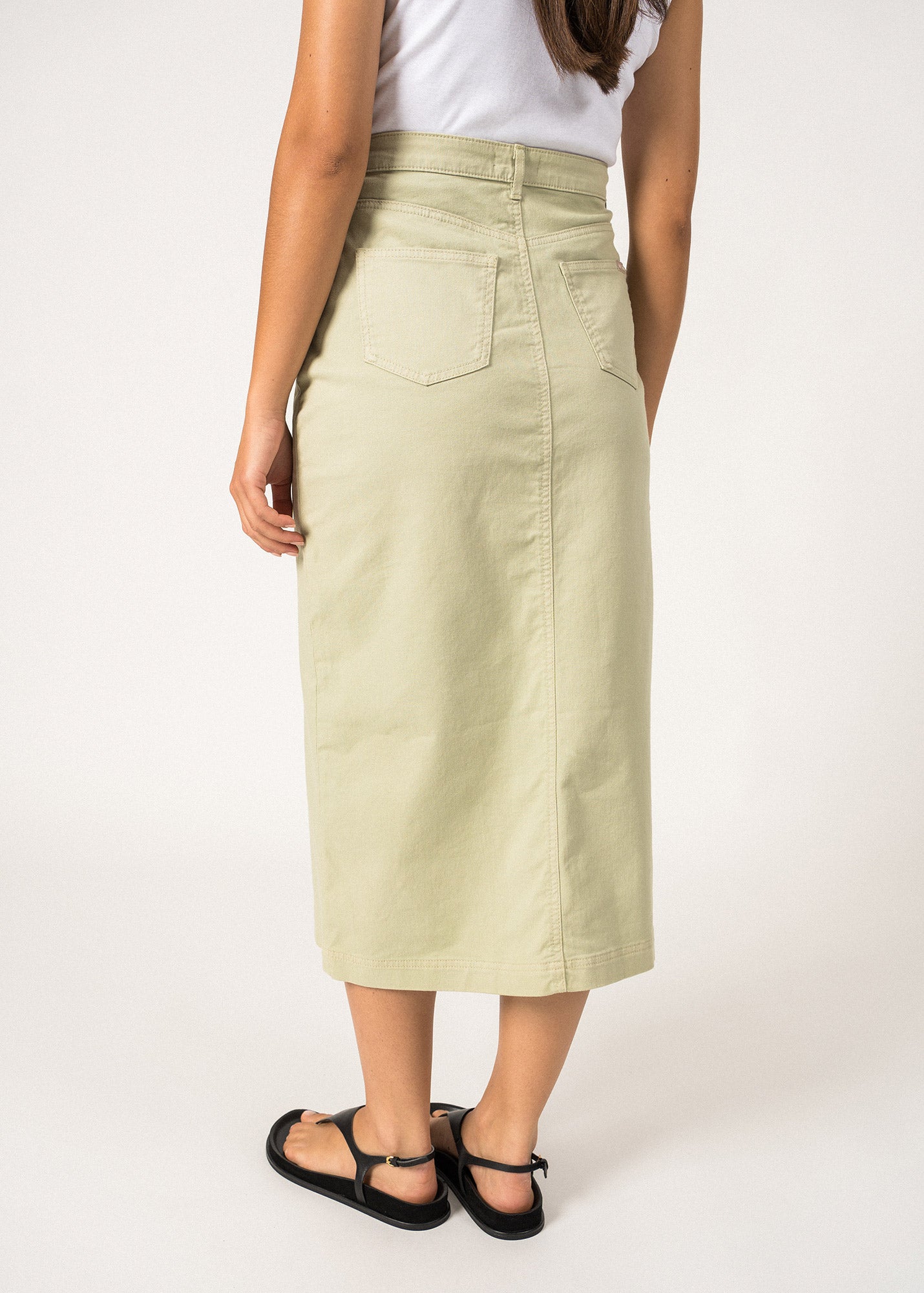 Saint James Julia High Waist Midi Length Skirt With Front Slit Soft Almond