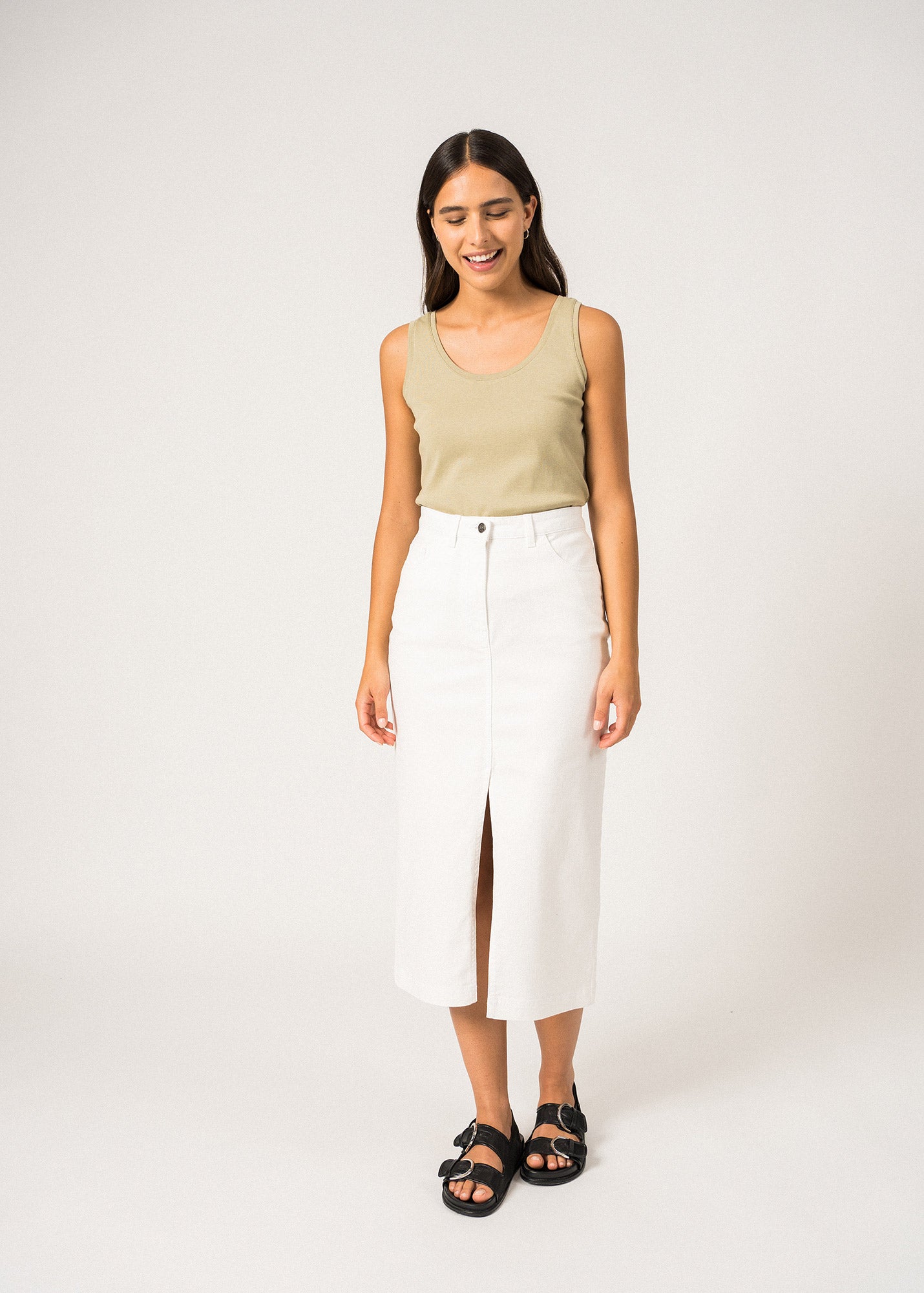 Saint James Julia High Waist Midi Length Skirt With Front Slit White